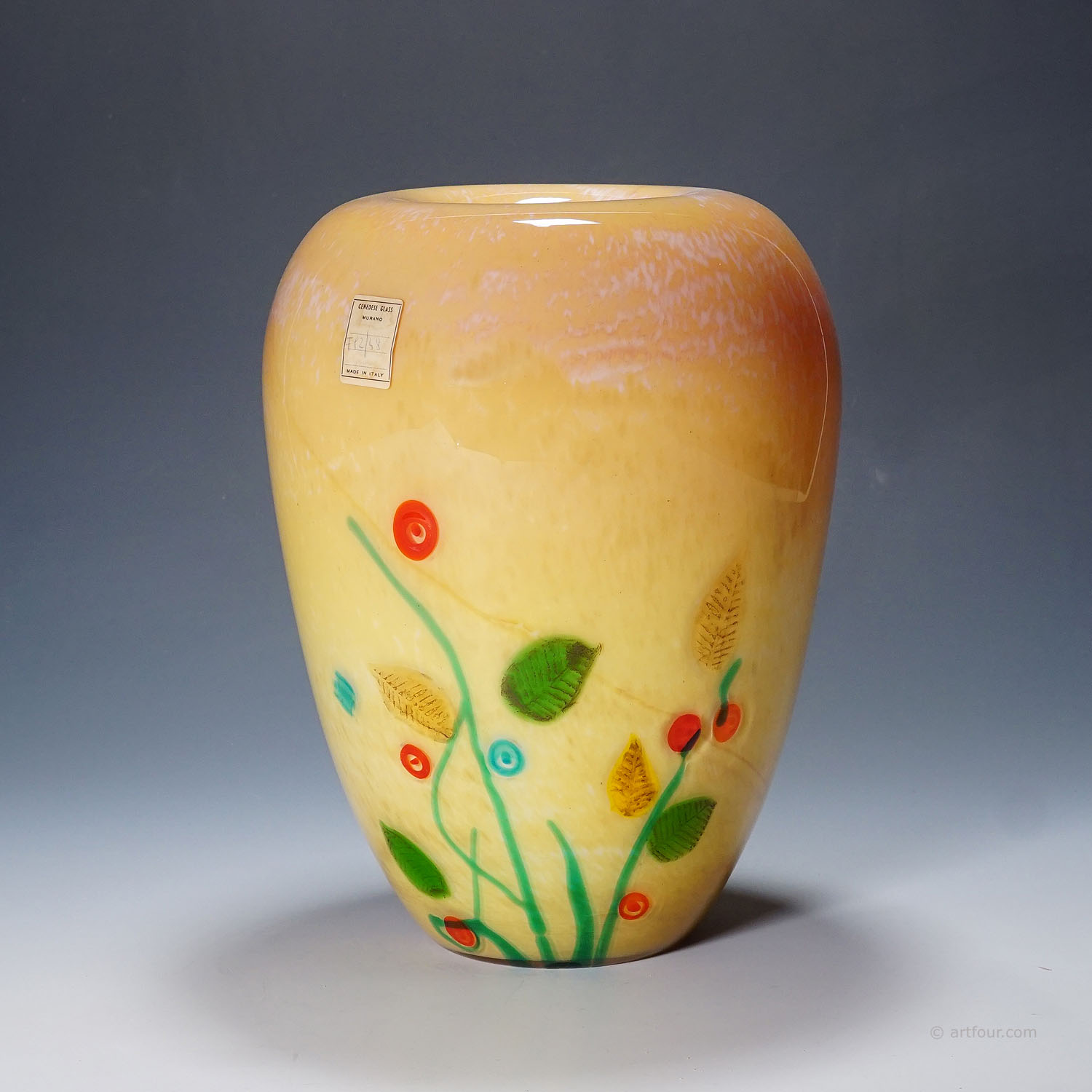 Vintage Gino Cenedese Glass Vase with Fall Leaves 1960s