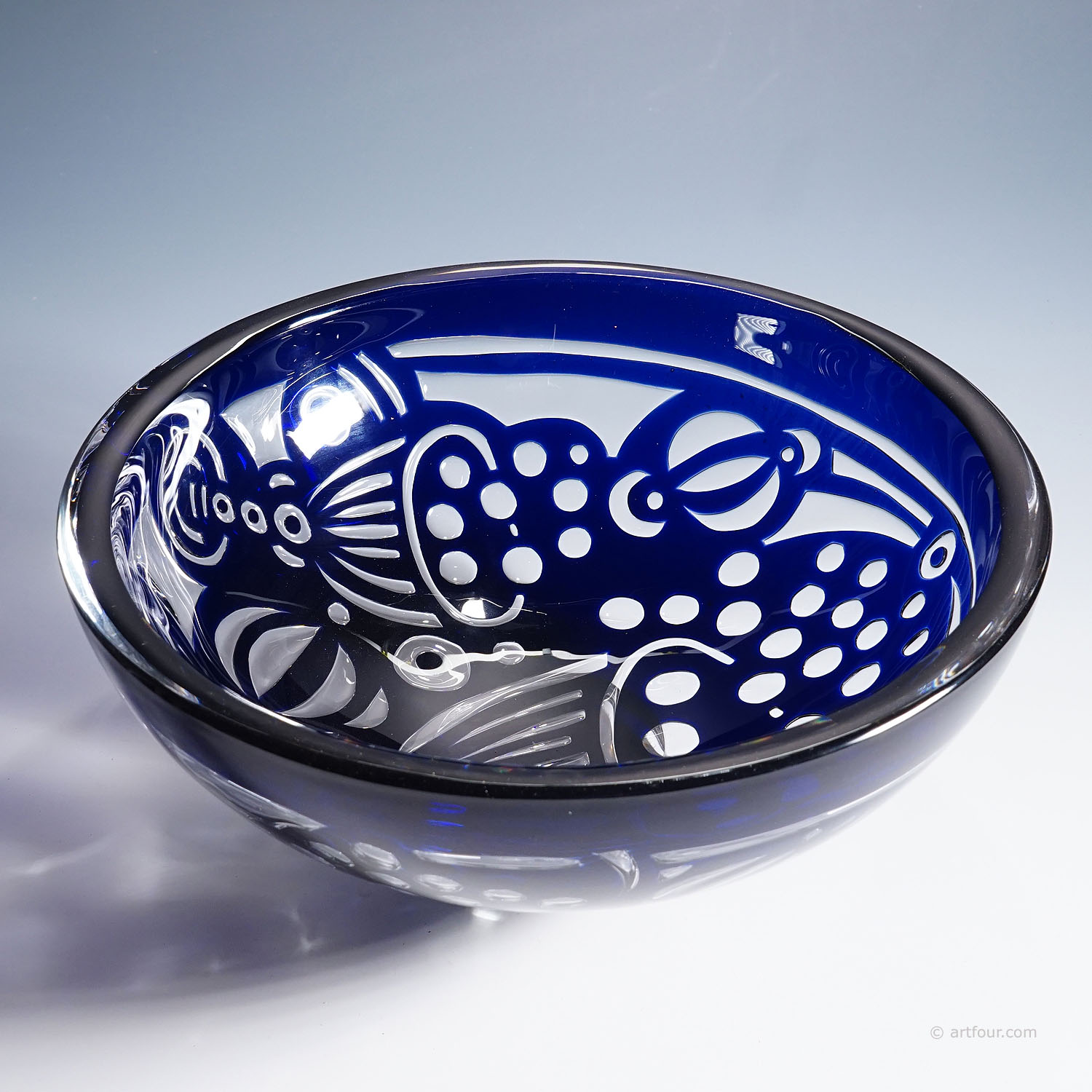Rare Ariel Bowl 'Bacchus' by Lars Hellsten for Orrefors, Sweden