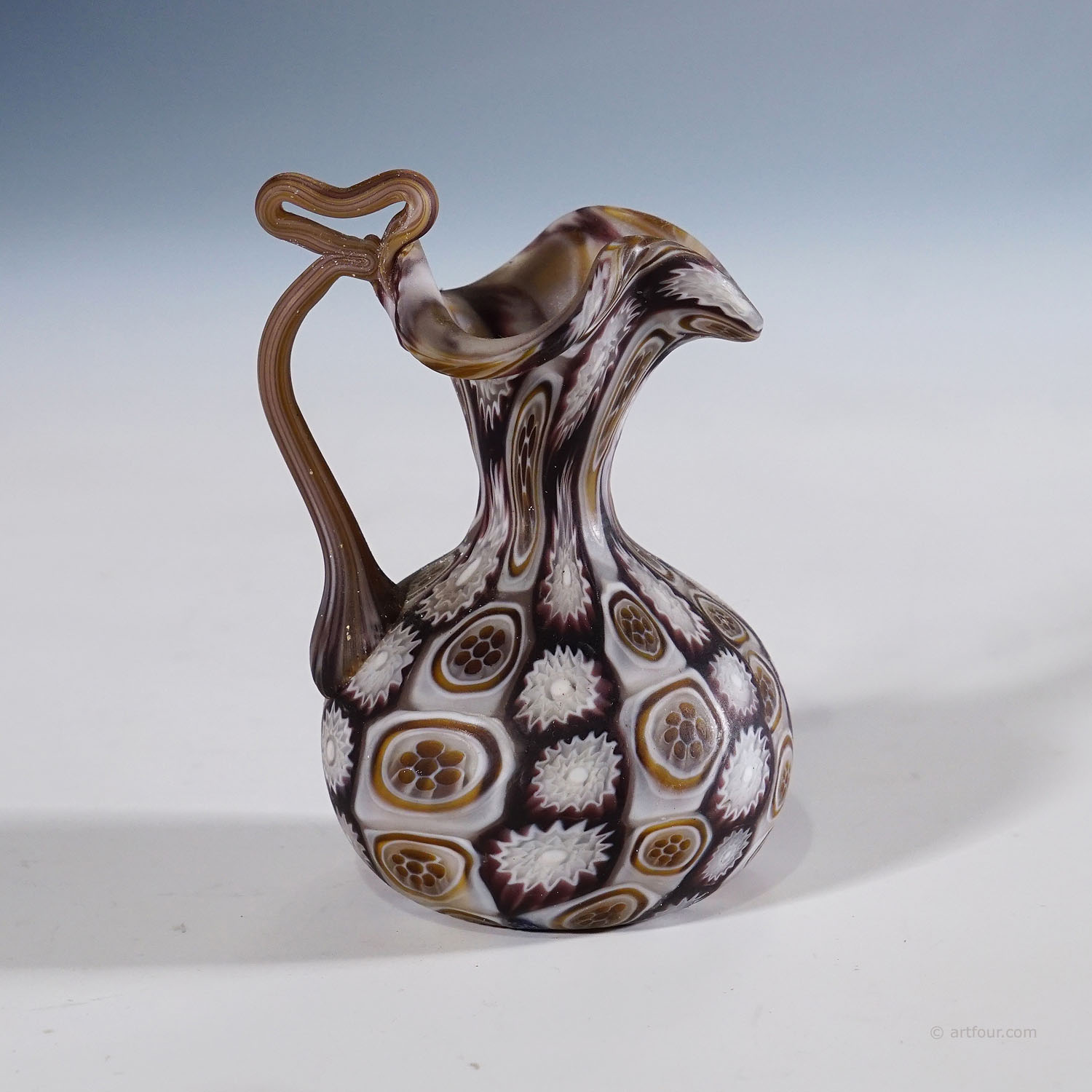 Antique Millefiori Vase in Violet and Amber, Fratelli Toso Murano ca. 1920s