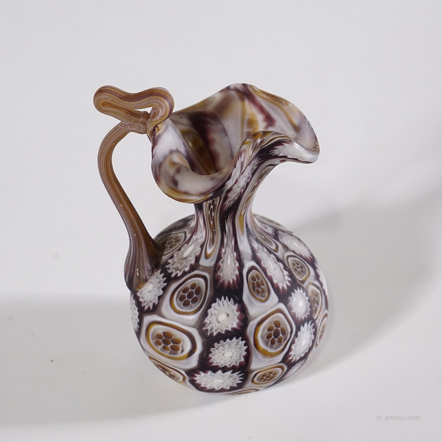 Antique Millefiori Vase in Violet and Amber, Fratelli Toso Murano ca. 1920s