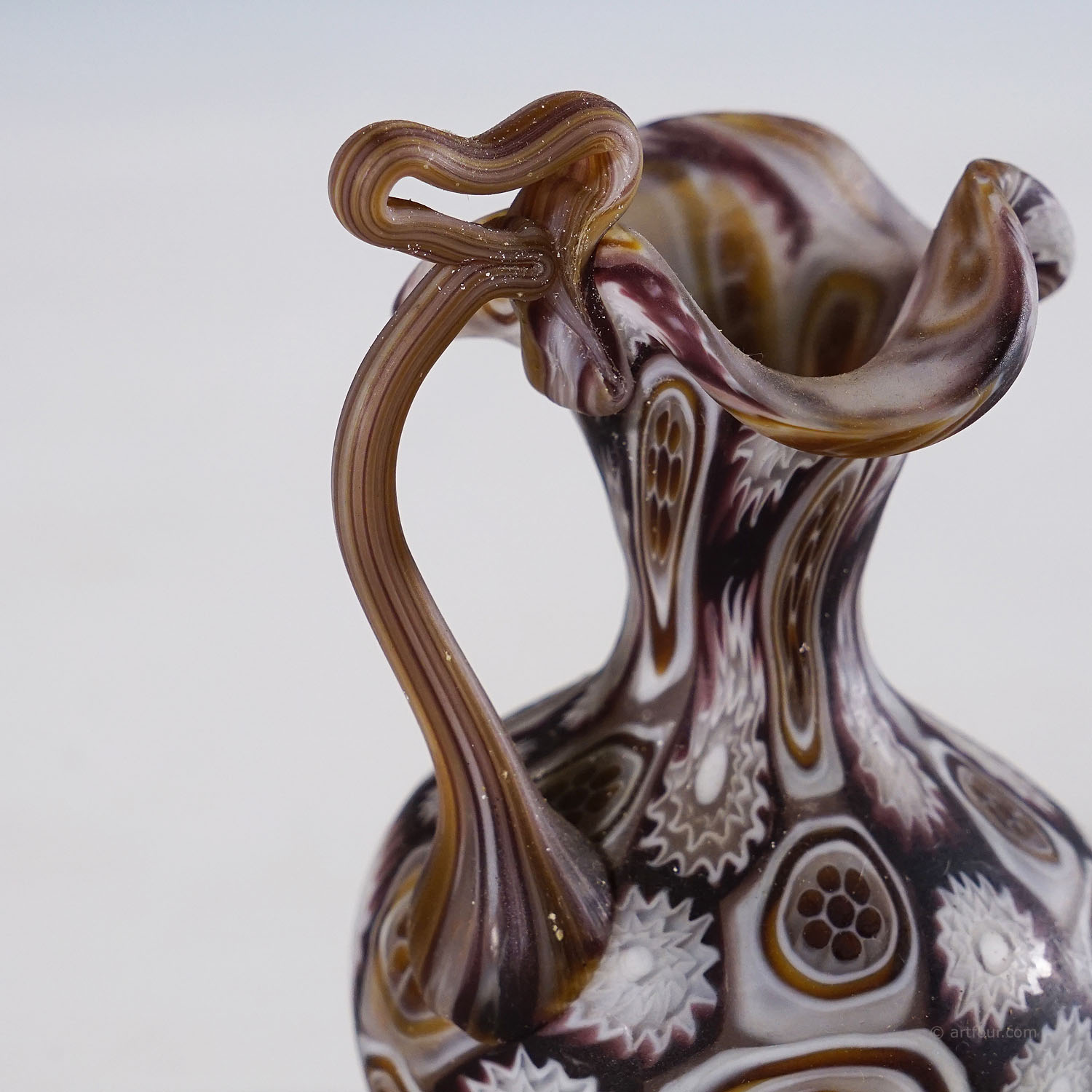 Antique Millefiori Vase in Violet and Amber, Fratelli Toso Murano ca. 1920s