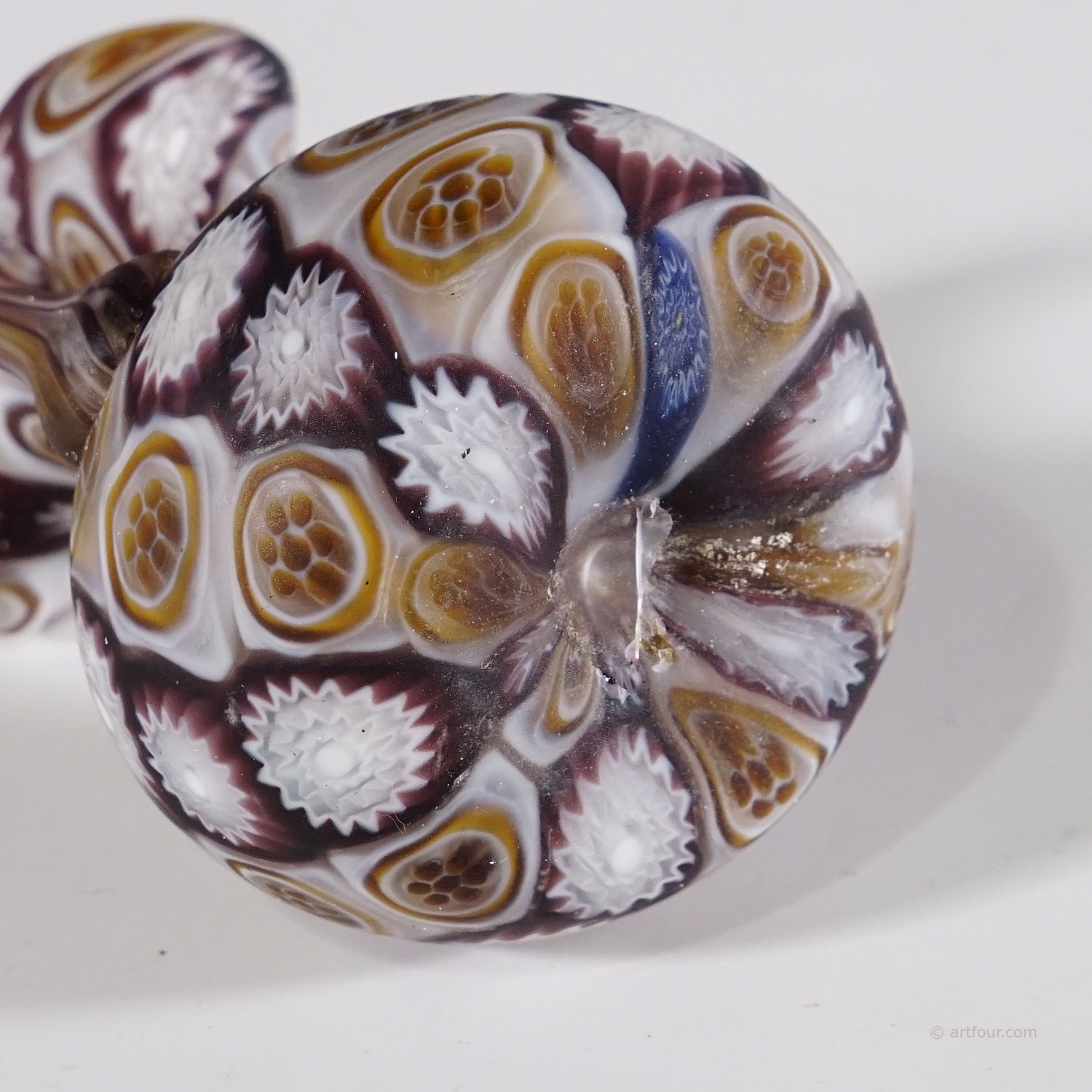 Antique Millefiori Vase in Violet and Amber, Fratelli Toso Murano ca. 1920s