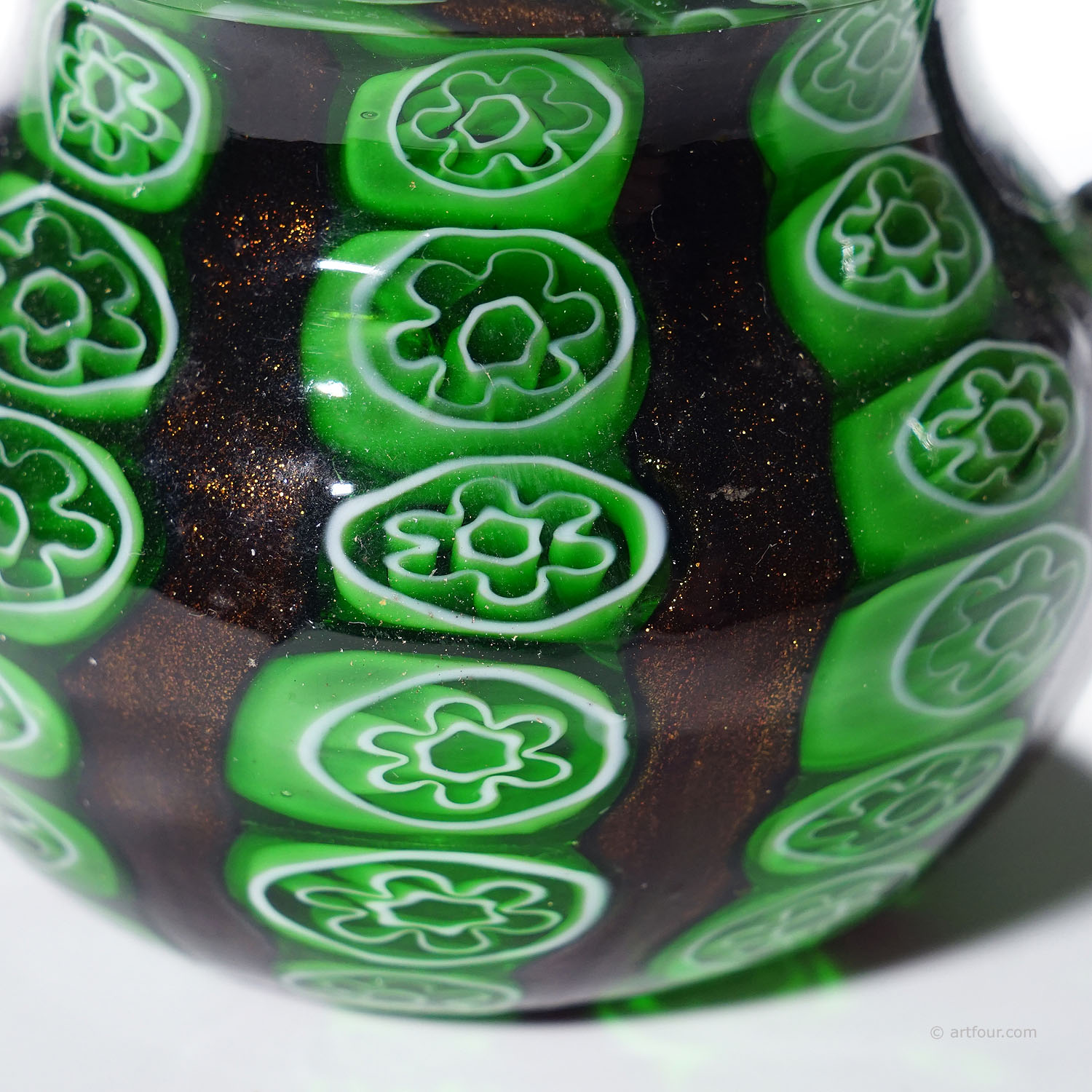 Antique Murrine Vase with Aventurine, Fratelli Toso Murano ca. 1920s