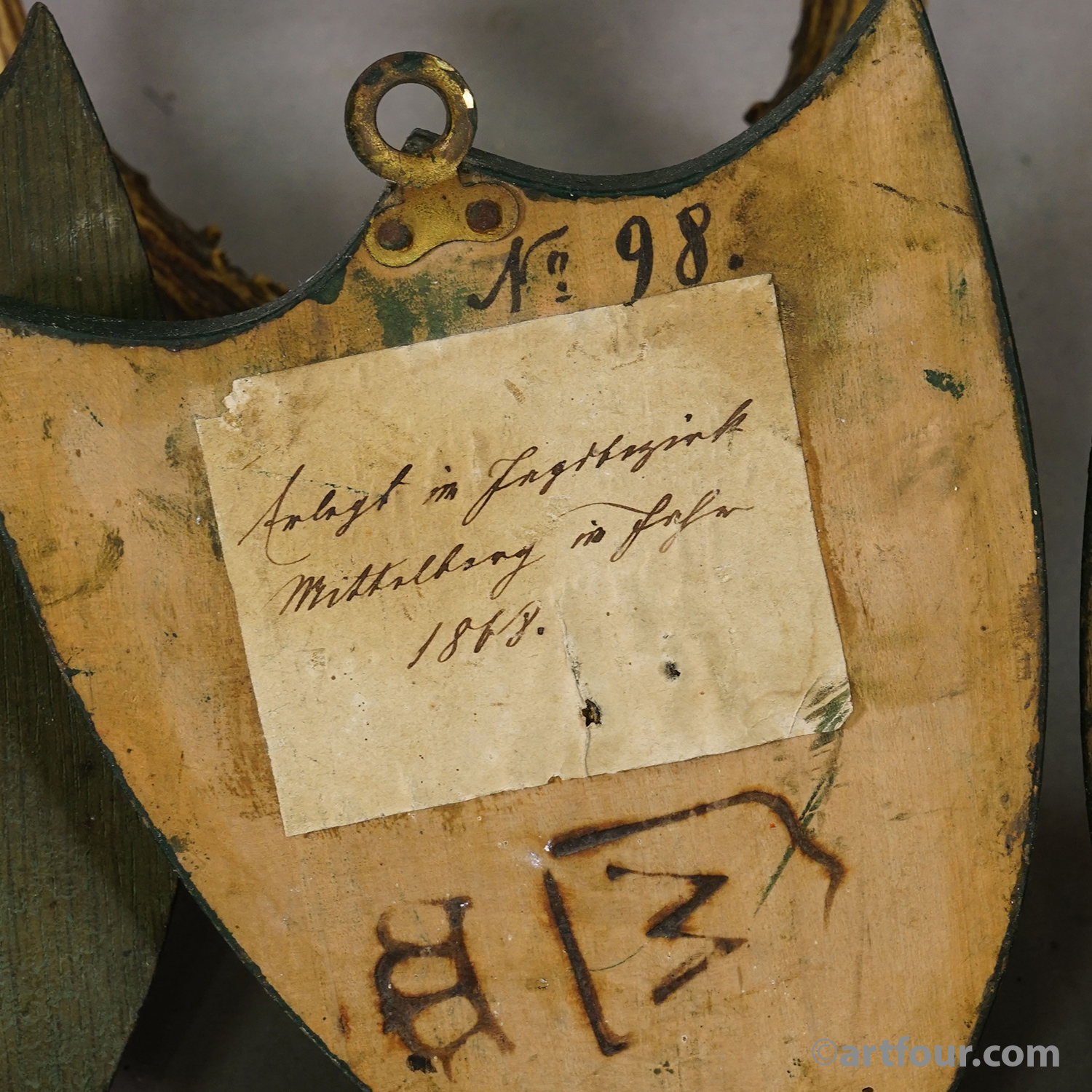 Set of Six Roe Deer Trophies on Wooden Plaques Salem Germany ca.1860