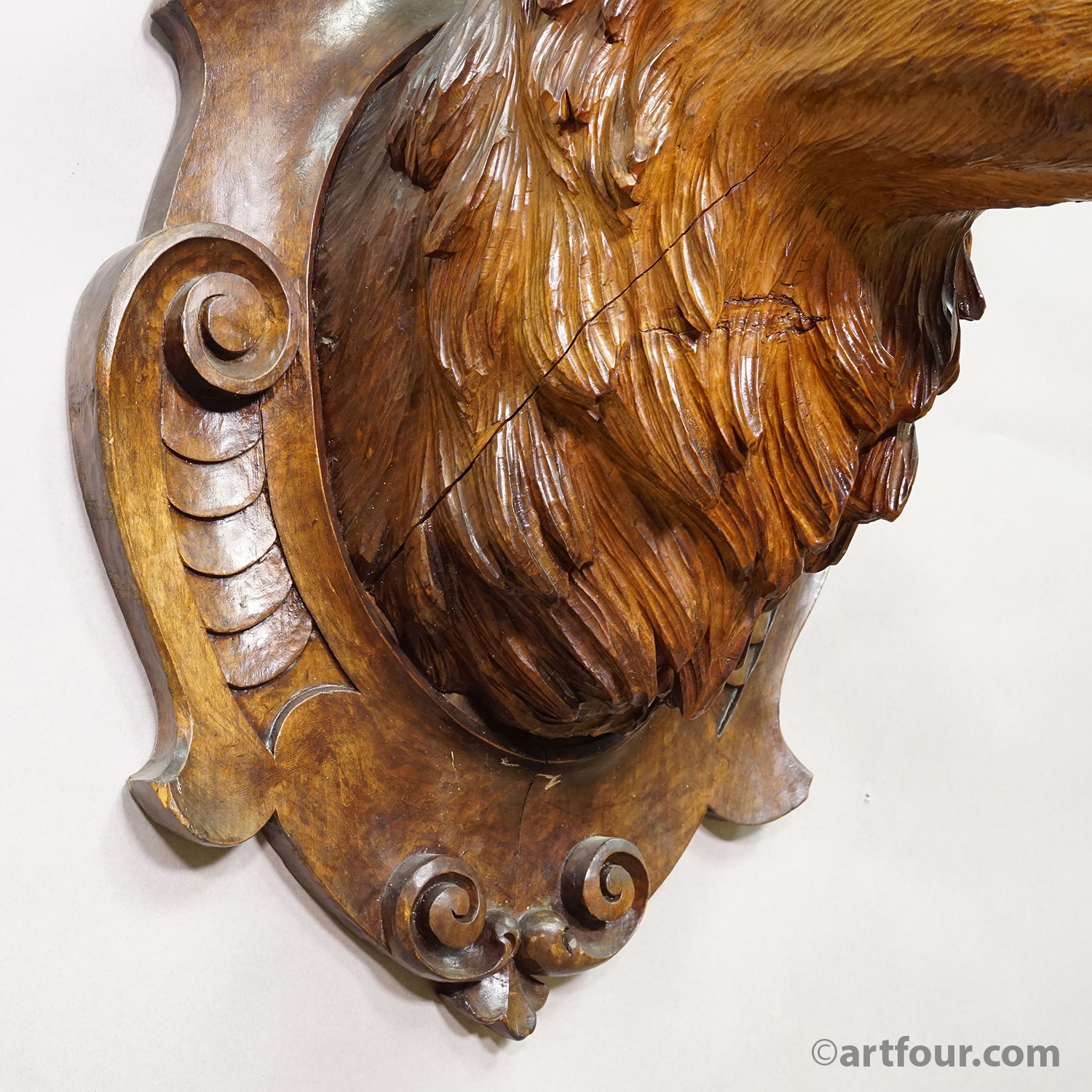 Antique Large Naturalistic Black Forest Carved Deer Head, ca. 1930s