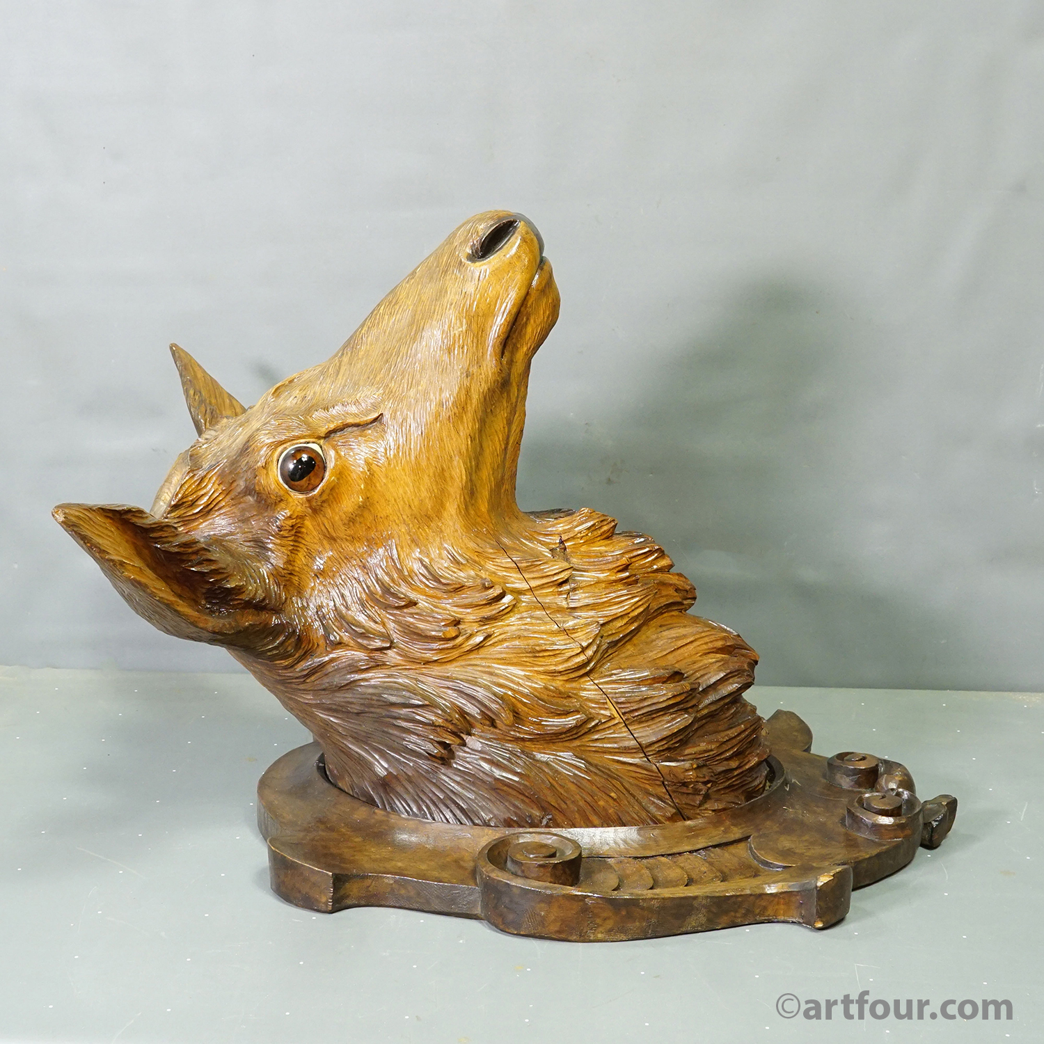Antique Large Naturalistic Black Forest Carved Deer Head, ca. 1930s