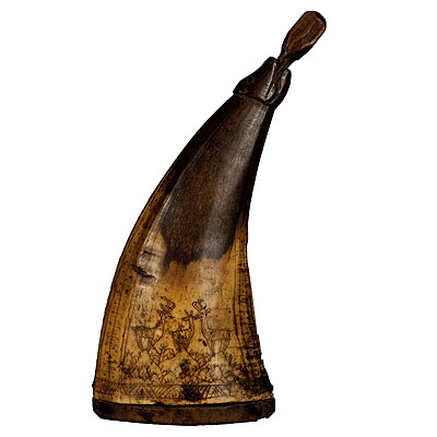 image of Gunpowder Horn with Great Engravings 18th century
