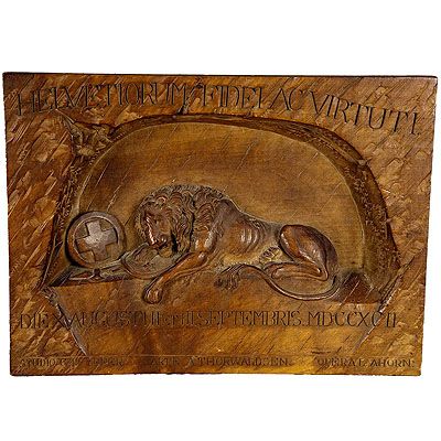 Swiss Lion of Lucerne Basswood Relief Carving ca. 1900.