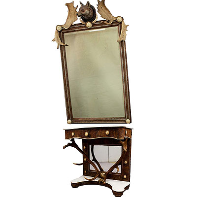 image of Antique Antler Mirror with Console Table, Austria, ca. 1860