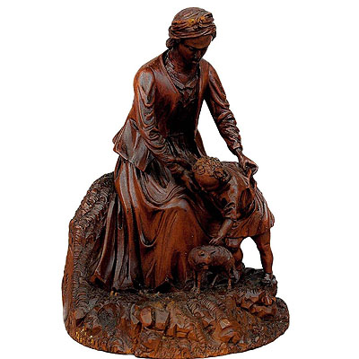 image of Lovely Black Forest Wood Carving - Mother with Child and Cat