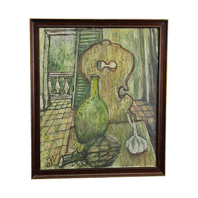 Impressionistic Still Live Oil Painting with Kitchen View.