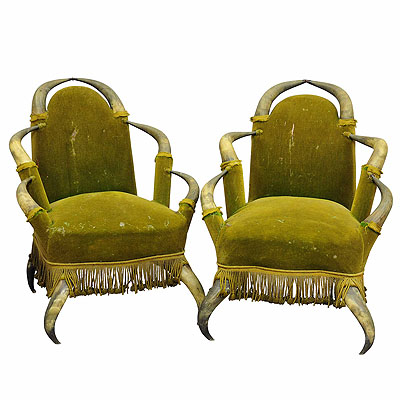 image of Pair Antique Bull Horn Chairs Austria 1870