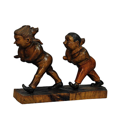 Whimsy Antique Woodcarving of Plisch and Plum by Wilhelm Busch.