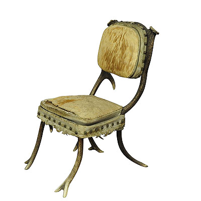 Black Forest Style Antler Chair with Deer Fur Cover Mid 19th century.