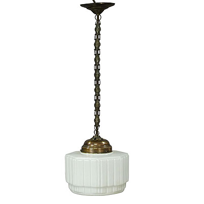 Antique Pendant Light with Large White Glass Shade ca. 1920.