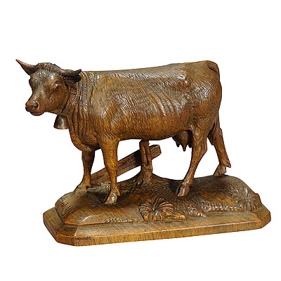 image of Nice Wooden Carved Cattle Sculpture, Brienz Switzerland ca. 1900