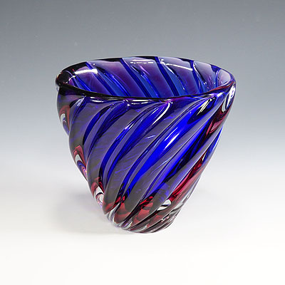 Archimede Seguso Murano Ribbed Sommerso Vase 1950s.