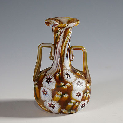 Fratelli Toso Millefiori Murrine Vase in brown and white, Murano early 20th century.