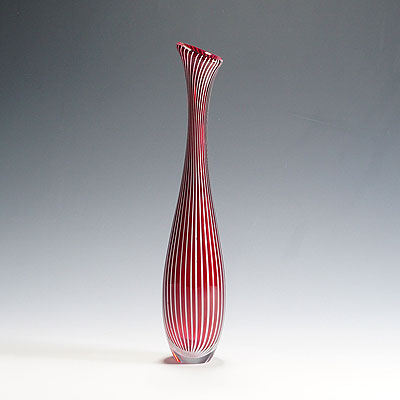 Vintage Zebra Art Glass Vase by Vicke Lindstrand for Kosta 1960s.