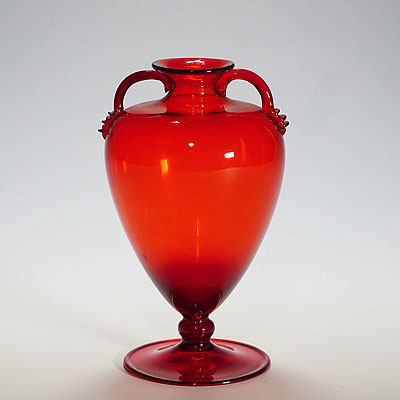 image of Vintage Soffiato Veronese Vase in Red, Murano ca. 1950
