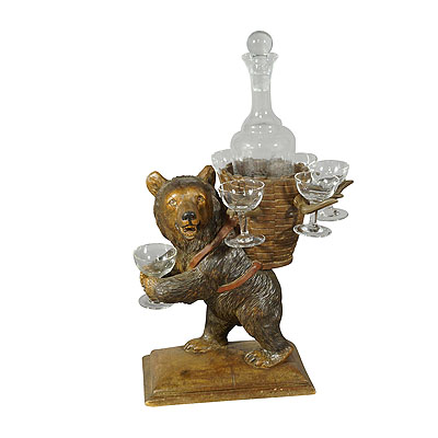 Whimsy Wooden Carved Bear Decanter Stand Swiss Brienz 1920.