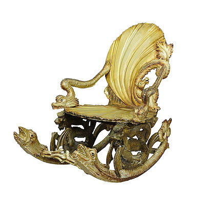 Antique Venetian Carved Grotto Rocking Chair  ca. 1890.