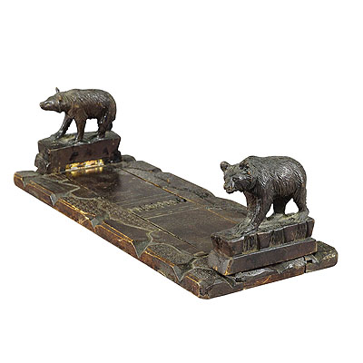 Wooden Carved Bookends with Bears Swiss ca. 1920s.