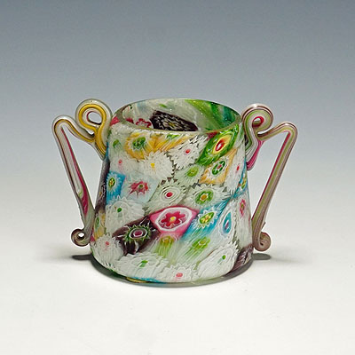 Antique Millefiori Goblet with Handles by Fratelli Toso, Murano circa 1910.