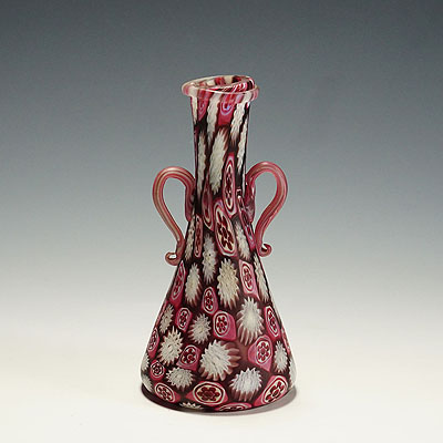 Antique Red and White Fratelli Toso Millefiori Vase, Murano circa 1910.