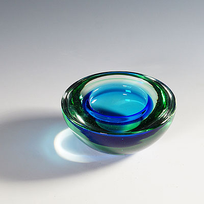 Archimede Seguso Geode Bowl in Green and Blue, Murano Italy ca. 1950s.