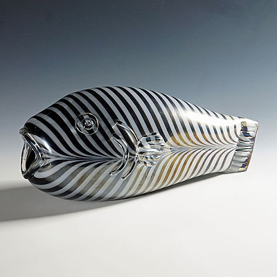 Large Fish with Lattimo Fenicio Decoration by Tyra Lundgren for Venini 1938.