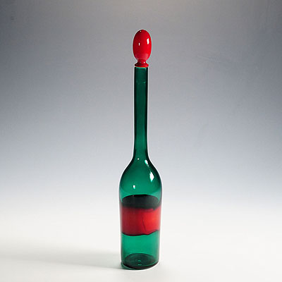 Venini Art Glass Bottle with Fasce Decoration, Murano 1950s.