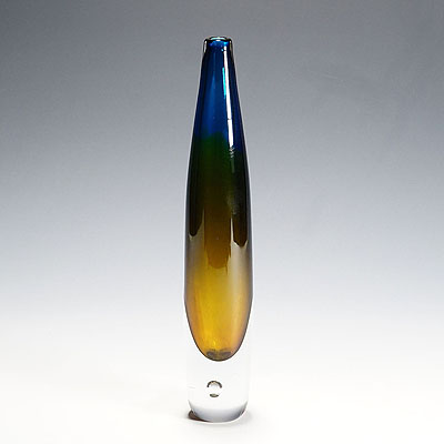 Large Vase in Blue and Yellow by Vicke Lindstrand for Kosta 1960s.
