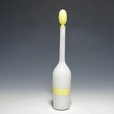 Venini Art Glass Bottle with Fasce Decoration in Yellow, Murano 1950s.