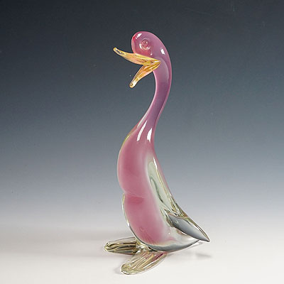 Archimede Seguso Alabastro Art Glass Duck, Murano Italy 1950s.