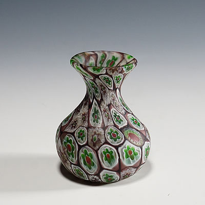 Small Millefiori Vase in Purple, Green and White, Fratelli Toso Murano 1910.