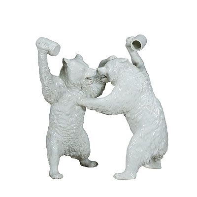 Antique Fighting Bears Porcelaine Sculpture, Germany ca. 1920s.