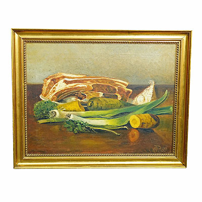 Still Life with Meat and Vegetables, Oil Painting on Canvas, Germany 1909.