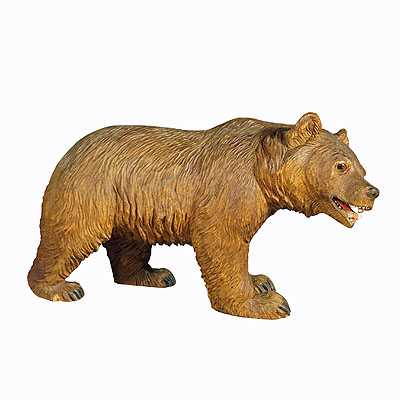 Wooden Statue of a Walking Bear Handcarved in Switzerland ca.1930s.