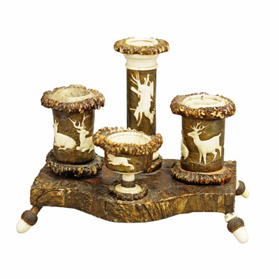Rare Antler Desk Standish with Elaborate Carvings, Germany ca. 1840.