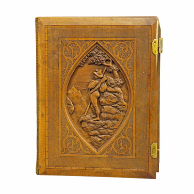 Large Antique Photo Album with Wooden Carved Cover, Brienz ca. 1900.