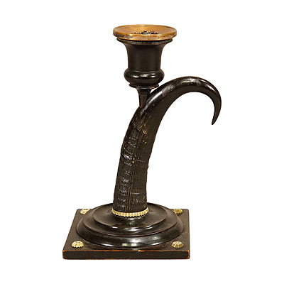 Antique Candle Stick With Real Chamois Horn, 19th Century.