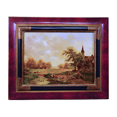 Shepherd with Herd in a Victorian Landscape, Oil on Wood 19th century.