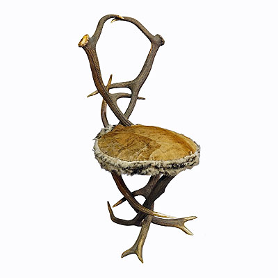 Black Forest Antler Parlor Chair with Deer Fur Cover 19th century.