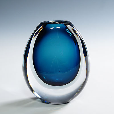 Vase with Blue and Grey Layers, Vicke Lindstrand for Kosta 1950s.