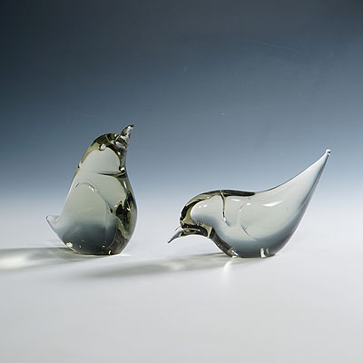Pair of Art Glass Birds Designed by Livio Seguso ca. 1970s.