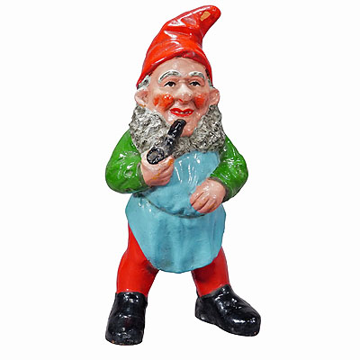 Large Terracotta Garden Gnome with Pipe, Germany ca. 1930s.
