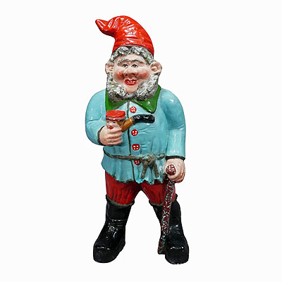 Large Terracotta Garden Gnome with Pipe, Germany ca. 1920s.
