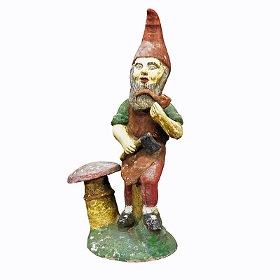 Large Terracotta Garden Gnome with Toadstool, Germany ca. 1920s.