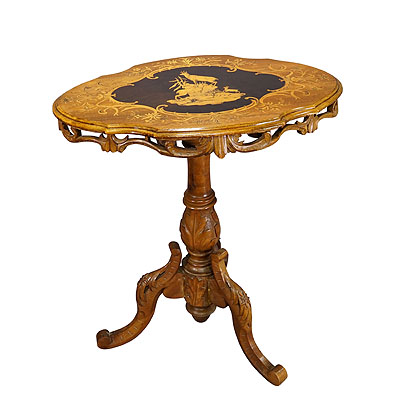 Edelweis Marquetry Side Table Swiss Brienz 1900.